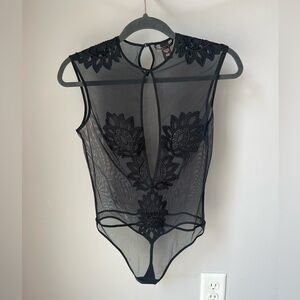 HTF Victoria’s Secret Black See Thru Bodysuit Small Sexy